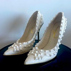 White studded high heel shoes